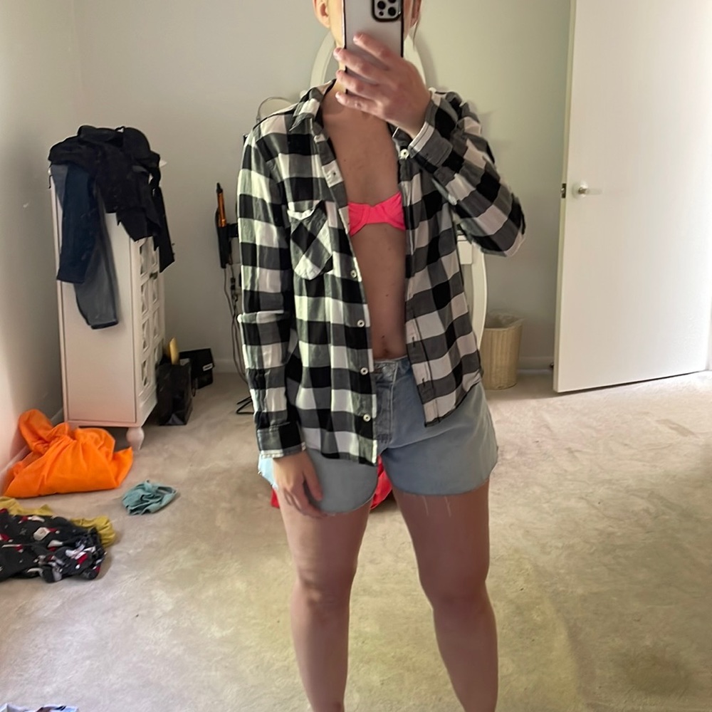 Black and white plaid light weight flannel